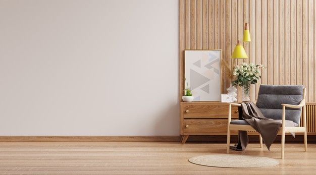 modern interior wall mockup with armchair on empty white wall background 3d rendering premium photo